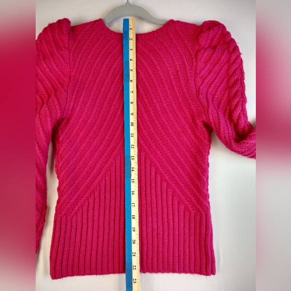 White House Black Market V-Neck Puff Sleeve Cable Pullover Sweater Pink Small - Picture 4 of 11